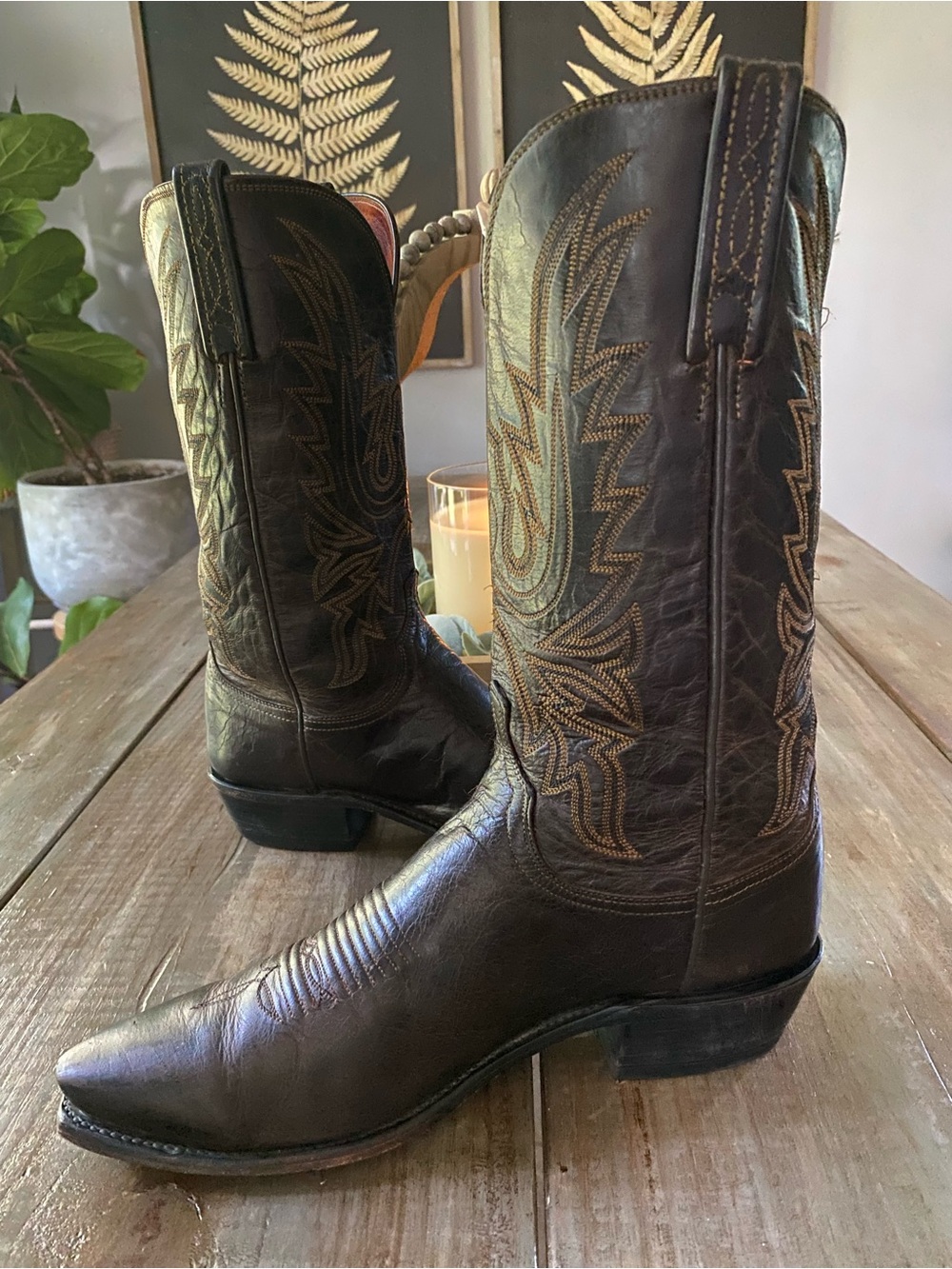 Lucchese Corbin Mad Dog Burnished Goat Leather Western Cowboy Boots Men Size 9D